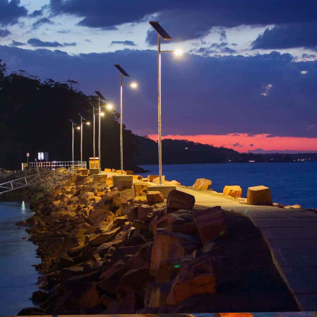 Solar Street Lights - Single Arm - 80W 30Ah 10W LED on at night