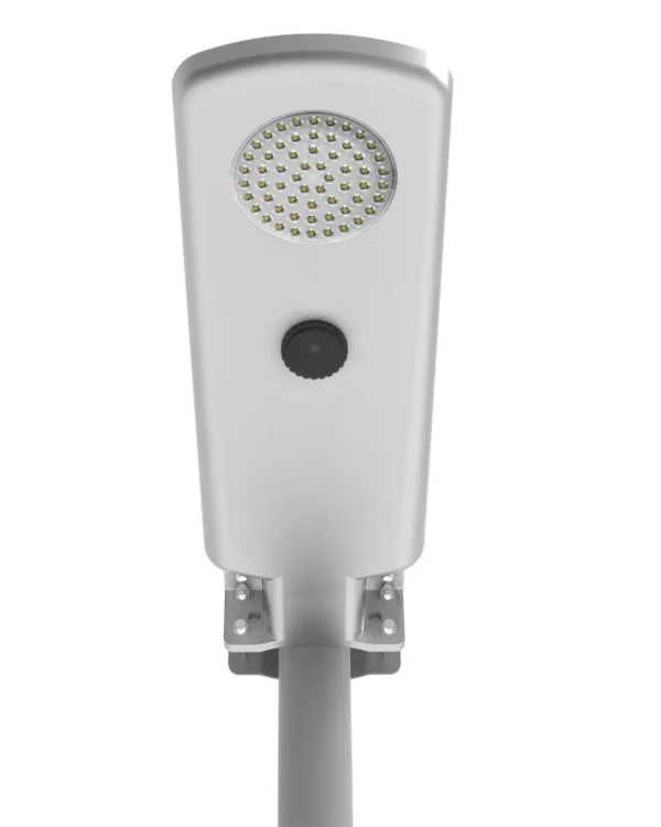 LED street light fixture from a low angle.