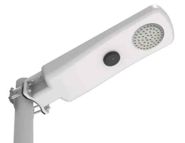 Close-up of a modern LED streetlight.